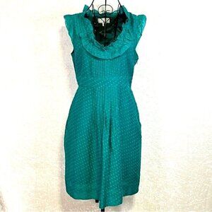 MOULINETTE SOEURS‎ ANTHROPOLOGIE Dress Ruffled Green Eyelet Womens 6 Cotton Silk